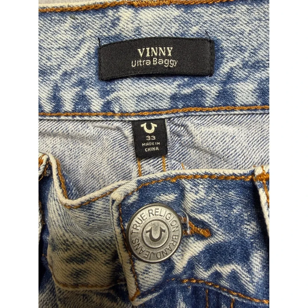 True Religion Jeans Mens 33 Blue Vinny Ultra Baggy Distressed Acid Wash Y2K